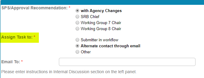 Assign Task Contact Options